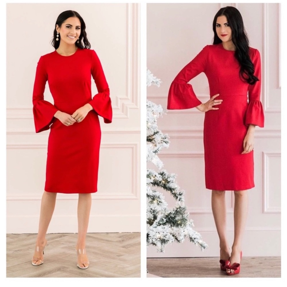COPY - Rachel Parcell red bell sleeve dress with an exposed gold zipper in size…